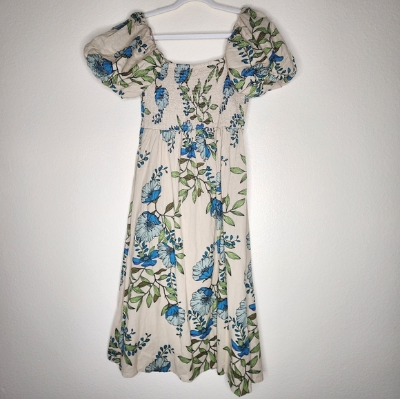 Tulip Creations Floral Short Puff Sleeve Smocked Back Midi Dress M - Picture 3 of 4